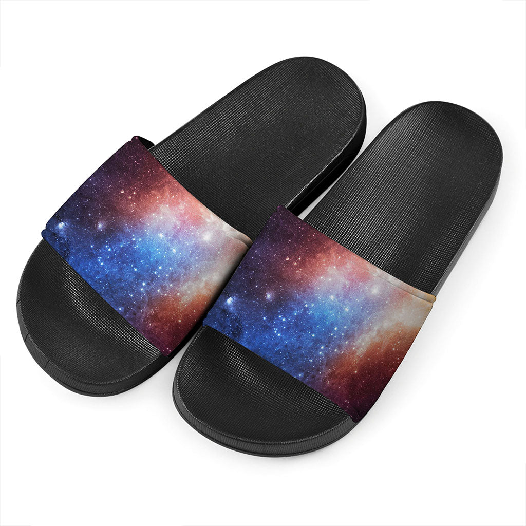 Fiery Universe Nebula Galaxy Space Print Black Slide Sandals