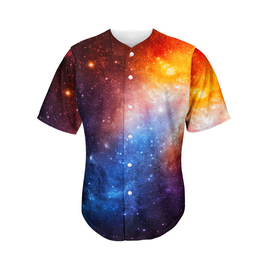 Fiery Universe Nebula Galaxy Space Print Men's Baseball Jersey