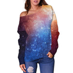 Fiery Universe Nebula Galaxy Space Print Off Shoulder Sweatshirt GearFrost
