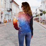 Fiery Universe Nebula Galaxy Space Print Off Shoulder Sweatshirt GearFrost