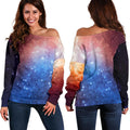 Fiery Universe Nebula Galaxy Space Print Off The Shoulder Sweatshirt