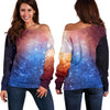 Fiery Universe Nebula Galaxy Space Print Off Shoulder Sweatshirt GearFrost