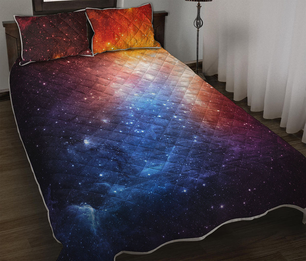 Fiery Universe Nebula Galaxy Space Print Quilt Bed Set