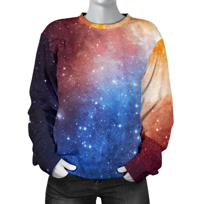 Fiery Universe Nebula Galaxy Space Print Women's Crewneck Sweatshirt GearFrost