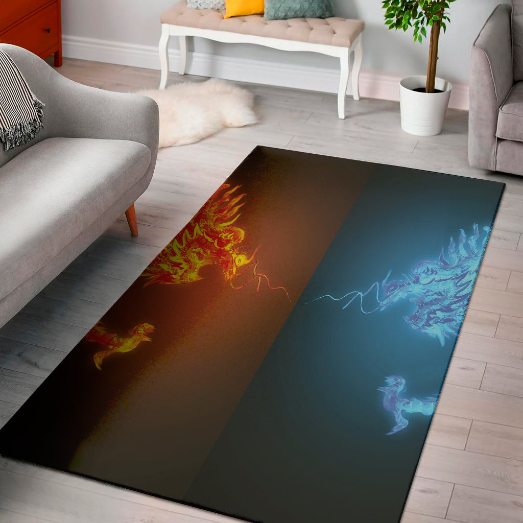 Fire And Ice Dragons Print Area Rug