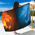 Fire And Ice Dragons Print Beach Sarong Wrap