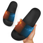 Fire And Ice Dragons Print Black Slide Sandals