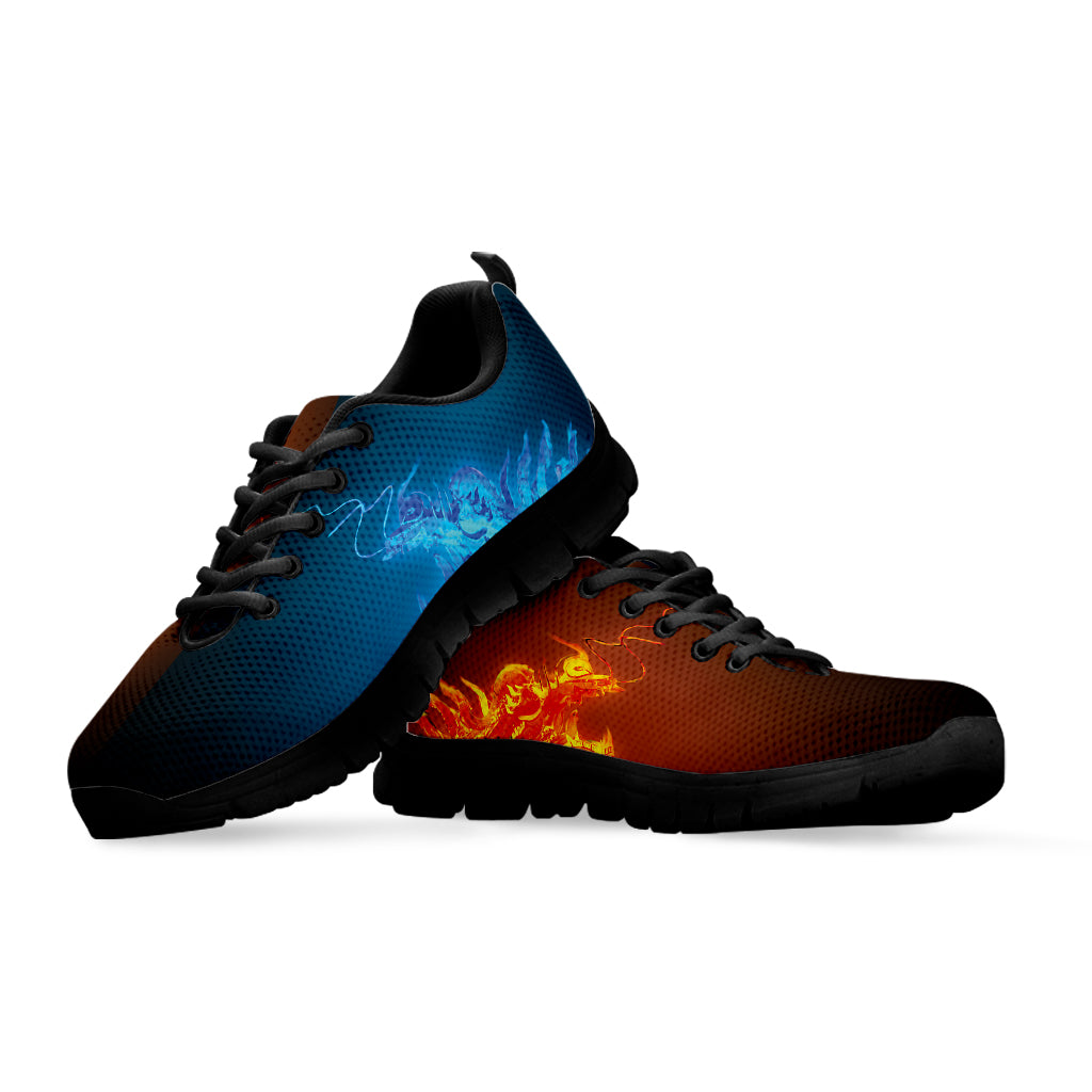 Fire And Ice Dragons Print Black Sneakers