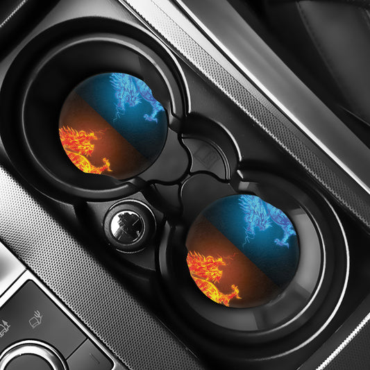 Fire And Ice Dragons Print Car Coasters