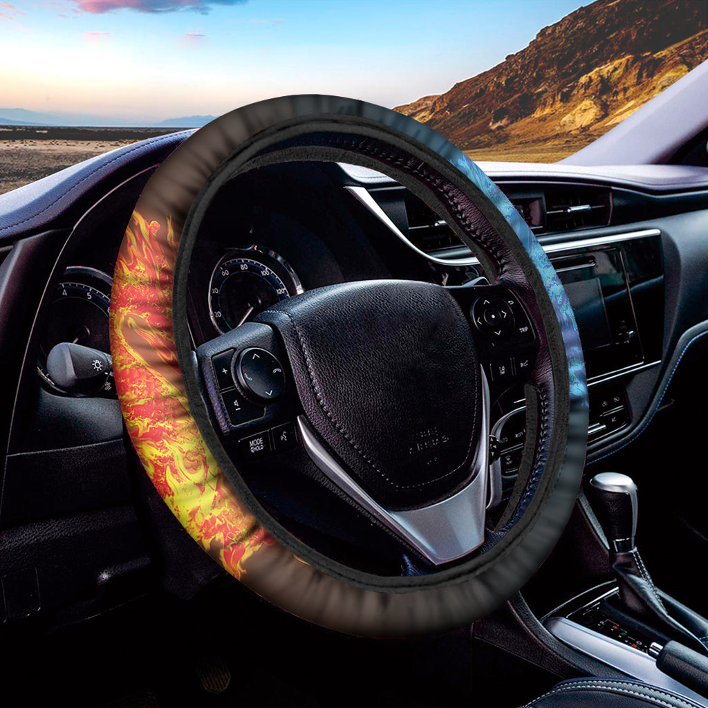 Fire And Ice Dragons Print Car Steering Wheel Cover