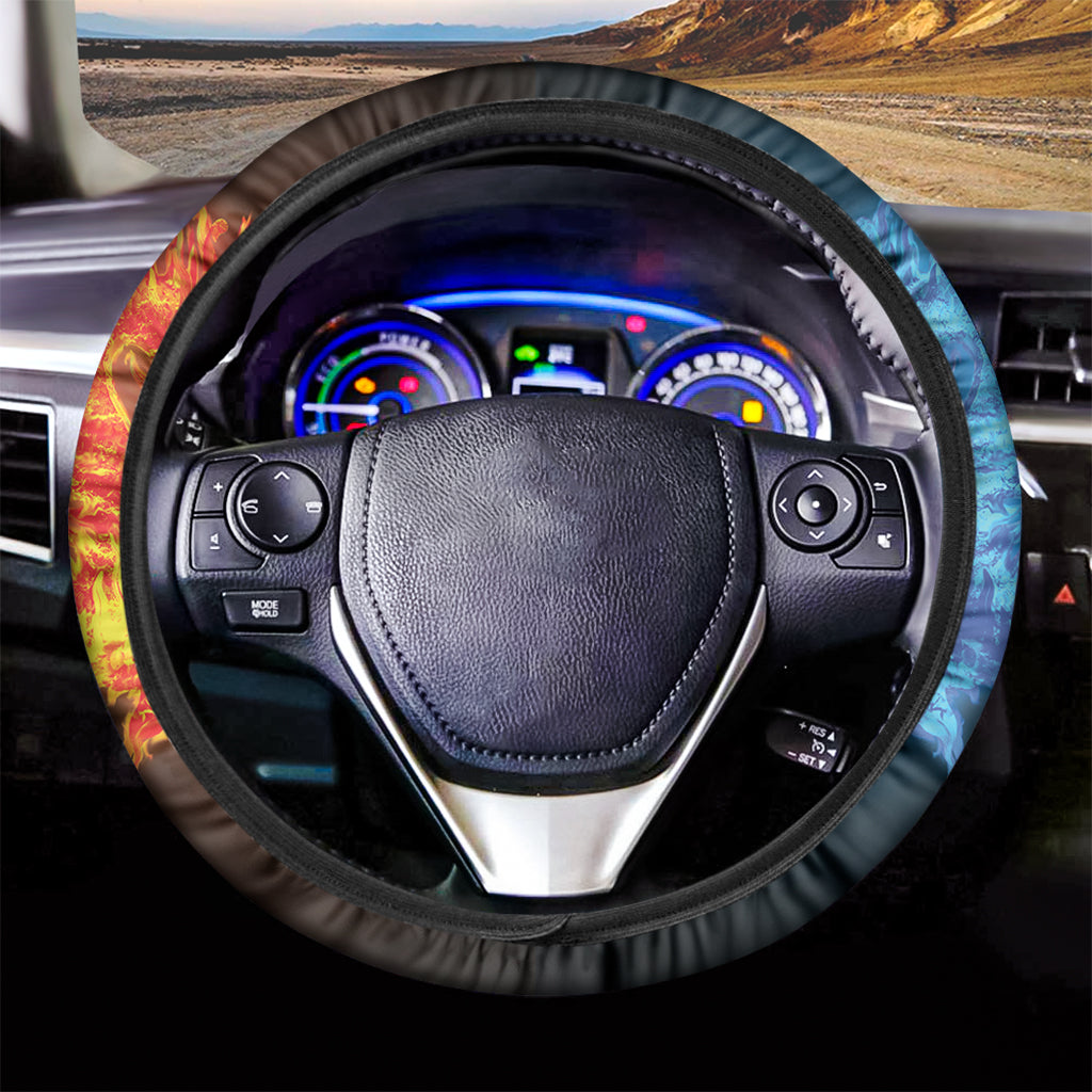 Fire And Ice Dragons Print Car Steering Wheel Cover
