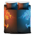 Fire And Ice Dragons Print Duvet Cover Bedding Set