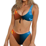 Fire And Ice Dragons Print Front Bow Tie Bikini