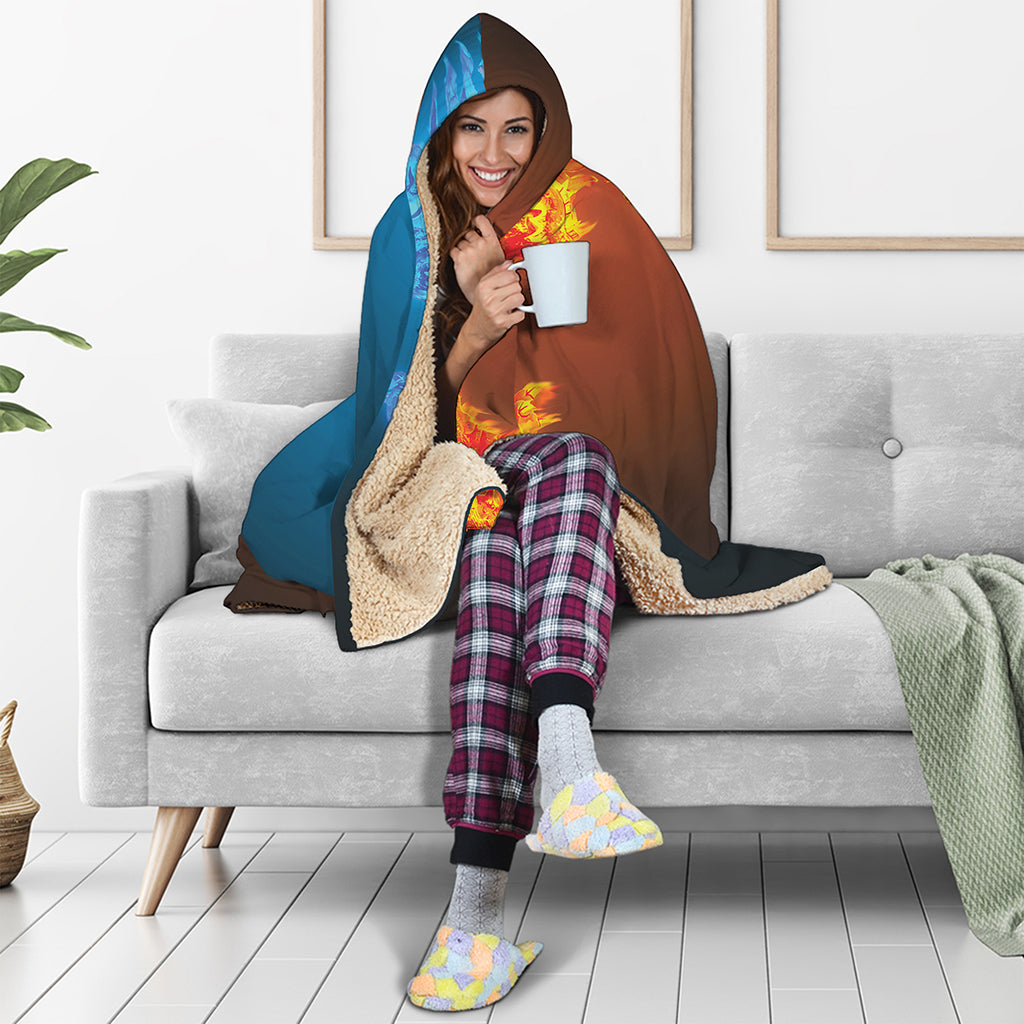 Fire And Ice Dragons Print Hooded Blanket