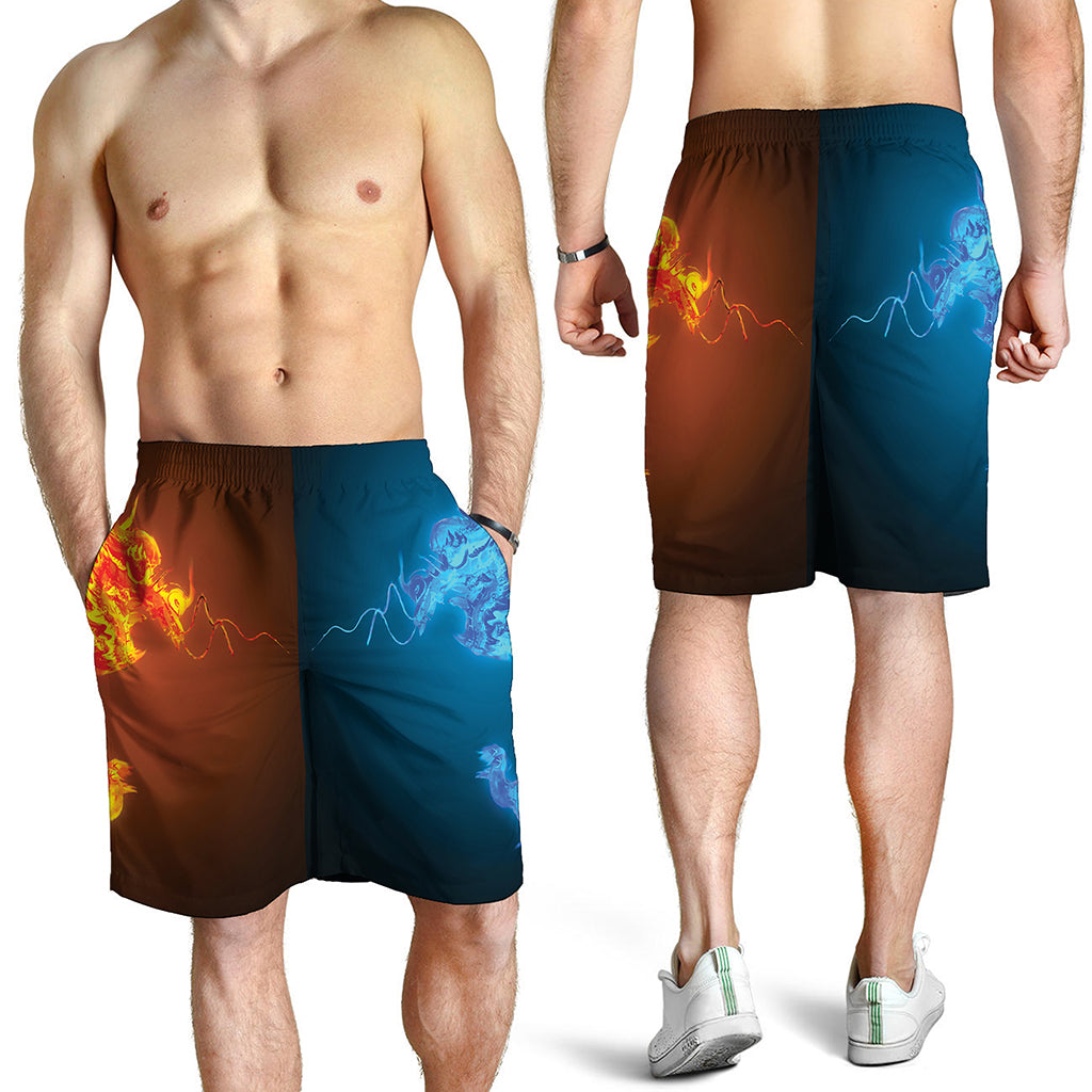 Fire And Ice Dragons Print Men's Shorts