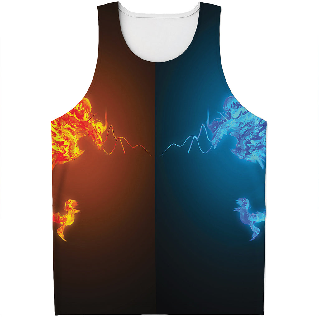 Fire And Ice Dragons Print Men's Tank Top