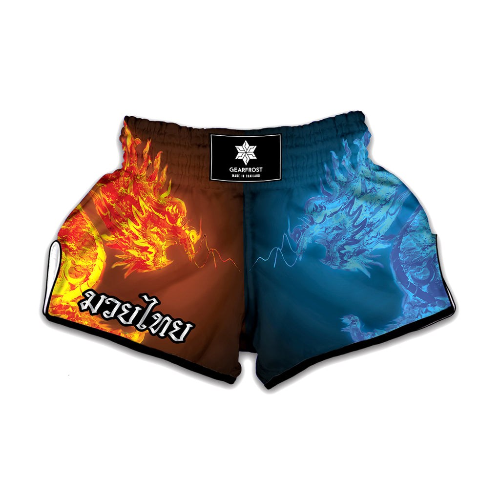 Fire And Ice Dragons Print Muay Thai Boxing Shorts