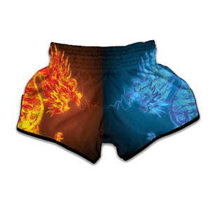 Fire And Ice Dragons Print Muay Thai Boxing Shorts