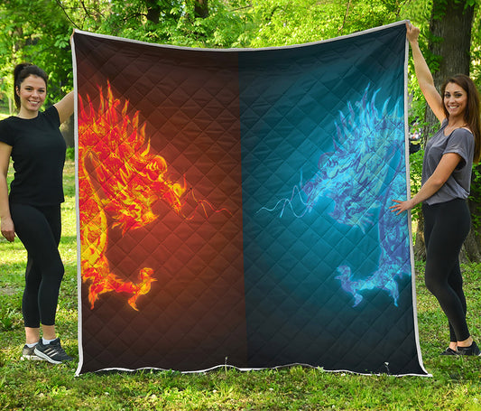 Fire And Ice Dragons Print Quilt