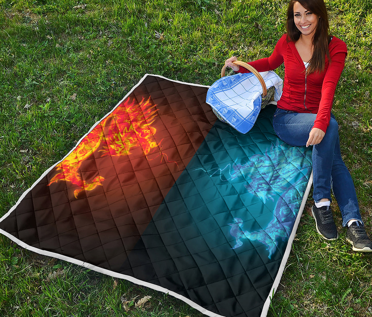 Fire And Ice Dragons Print Quilt