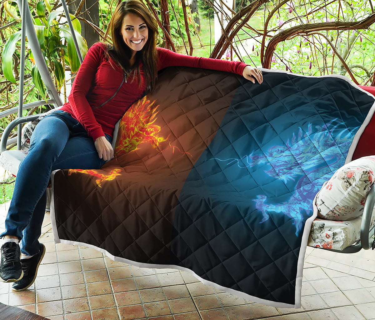 Fire And Ice Dragons Print Quilt