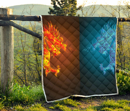 Fire And Ice Dragons Print Quilt