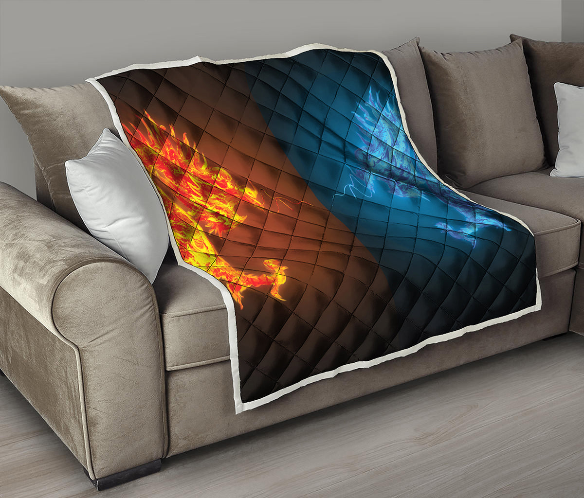 Fire And Ice Dragons Print Quilt