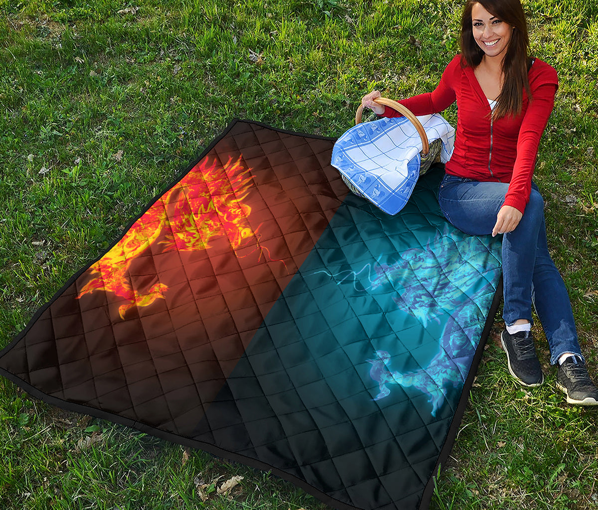Fire And Ice Dragons Print Quilt