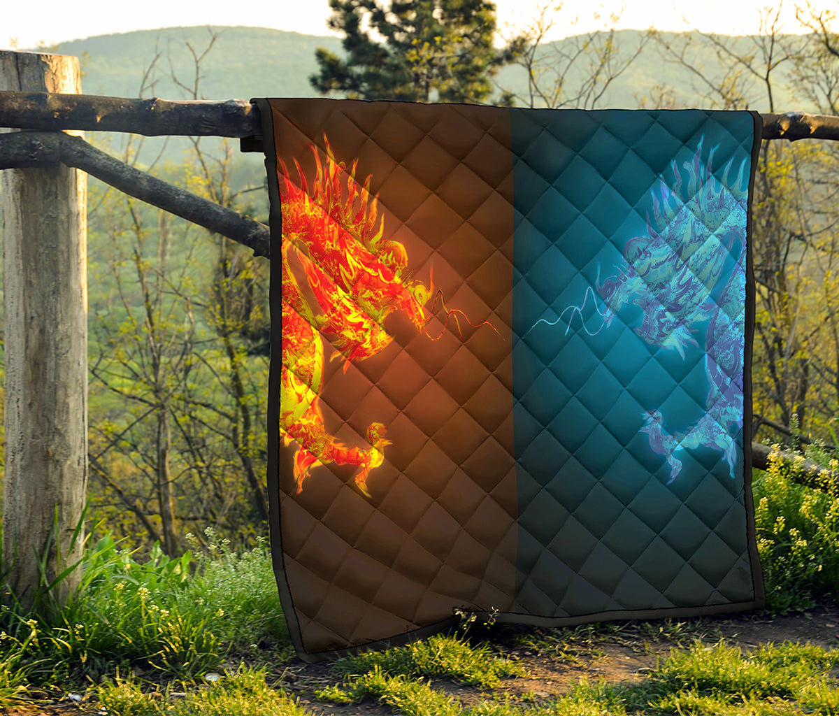 Fire And Ice Dragons Print Quilt