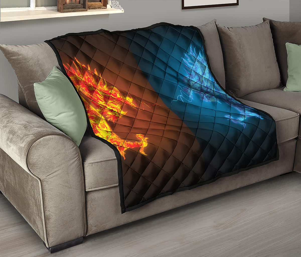 Fire And Ice Dragons Print Quilt