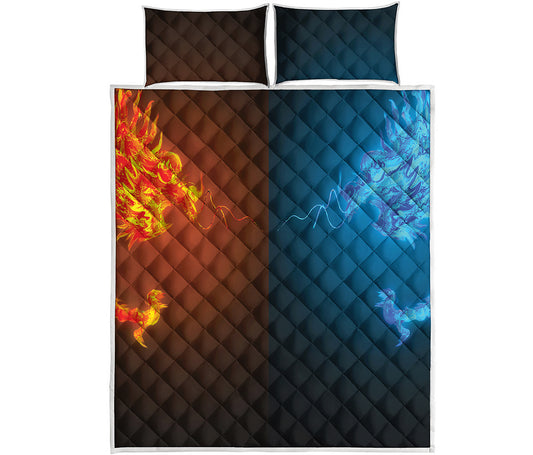 Fire And Ice Dragons Print Quilt Bed Set