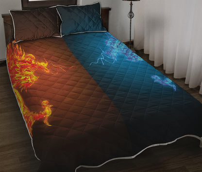 Fire And Ice Dragons Print Quilt Bed Set