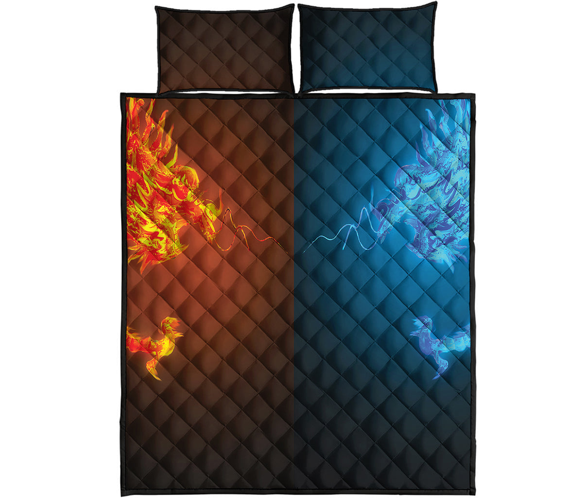 Fire And Ice Dragons Print Quilt Bed Set