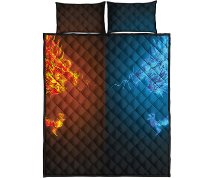 Fire And Ice Dragons Print Quilt Bed Set