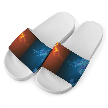 Fire And Ice Dragons Print White Slide Sandals
