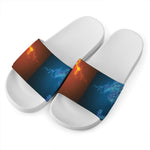 Fire And Ice Dragons Print White Slide Sandals