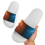 Fire And Ice Dragons Print White Slide Sandals