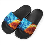Fire And Ice Energy Print Black Slide Sandals