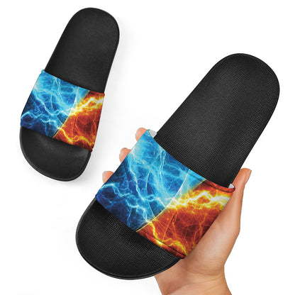 Fire And Ice Energy Print Black Slide Sandals