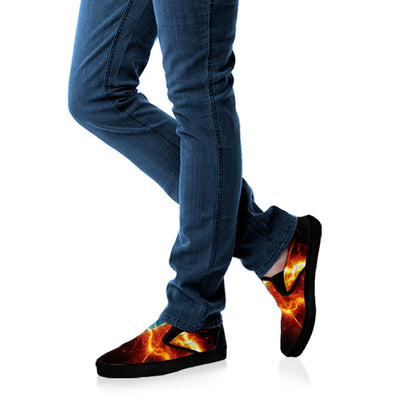 Fire And Ice Energy Print Black Slip On Shoes