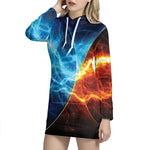 Fire And Ice Energy Print Hoodie Dress