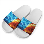 Fire And Ice Energy Print White Slide Sandals