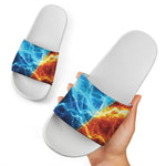 Fire And Ice Energy Print White Slide Sandals