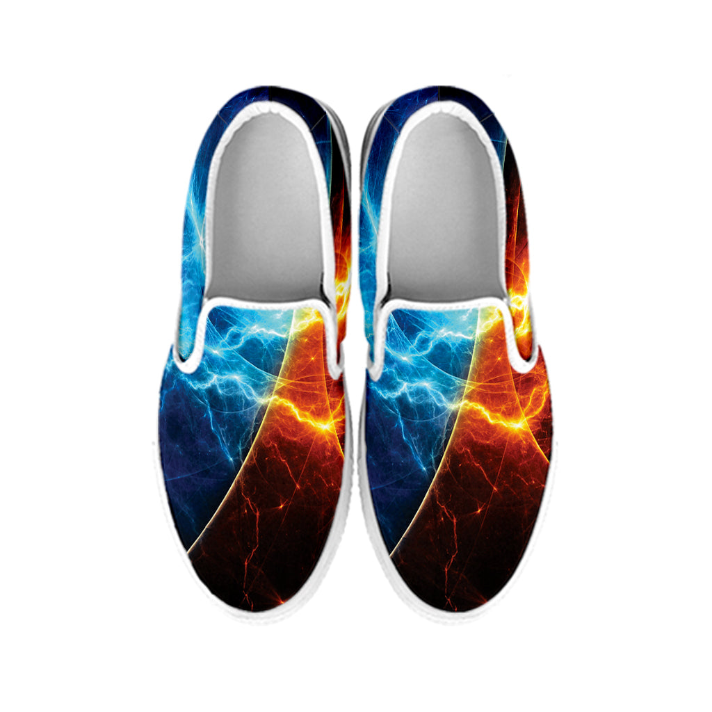 Fire And Ice Energy Print White Slip On Shoes