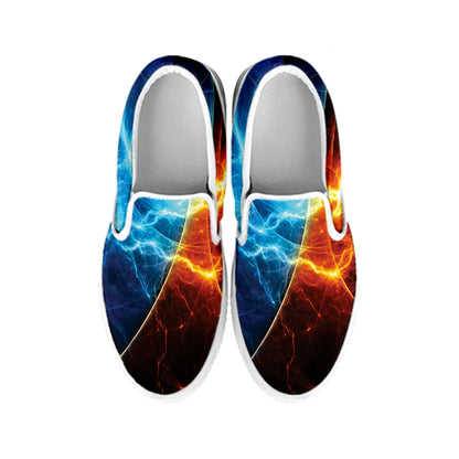 Fire And Ice Energy Print White Slip On Shoes