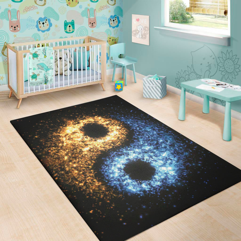 Fire And Ice Sparkle Yin Yang Print Area Rug