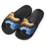 Fire And Ice Sparkle Yin Yang Print Black Slide Sandals