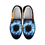 Fire And Ice Sparkle Yin Yang Print Black Slip On Shoes