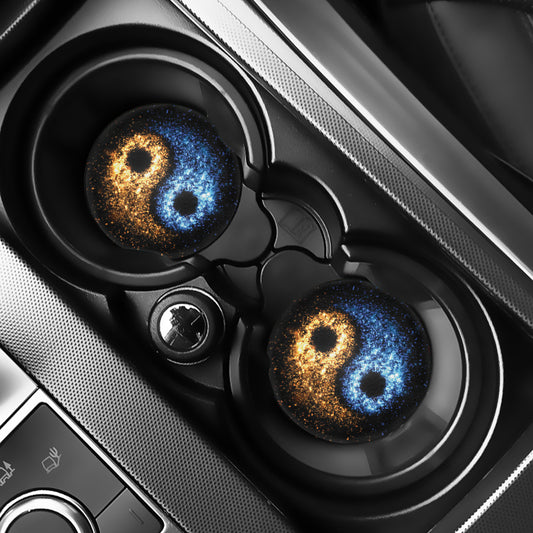 Fire And Ice Sparkle Yin Yang Print Car Coasters