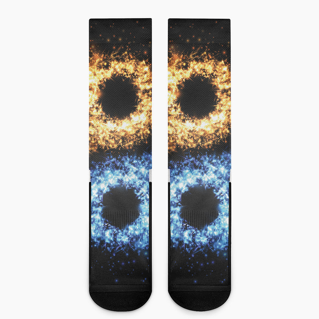 Fire And Ice Sparkle Yin Yang Print Crew Socks